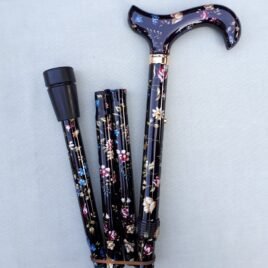Walking Stick 5003F  Adjustable Black Floral folding crutch  95-CC5003F