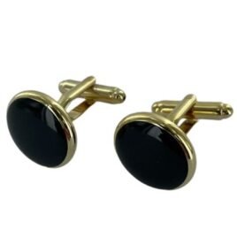 Cuff links; Round Black/Gold   94-JBCL168