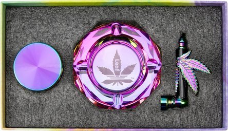 Set Hemp, Metal Pipe Set, Gift box (52x35mm)  with glass ashtray(93x28mm), metal Grinder Ø46/H34mm;4 parts, screen  75-JMR7223